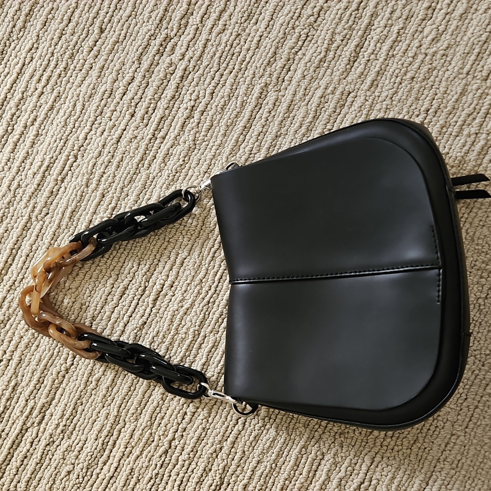 Gianni Chiarini Helena Round Black Crossbody Bag with Wide Brown-Trim Strap - Picture 5 of 16